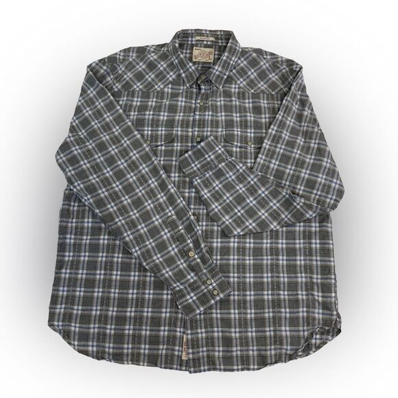 Lucky Brand  Shirt Men’s L  Gray White Plaid Pearl Snap Western Rodeo Style - Picture 1 of 10